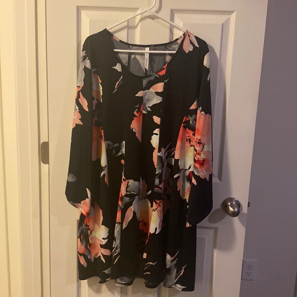 NY Collection Black and Orange Floral Dress - Size XL